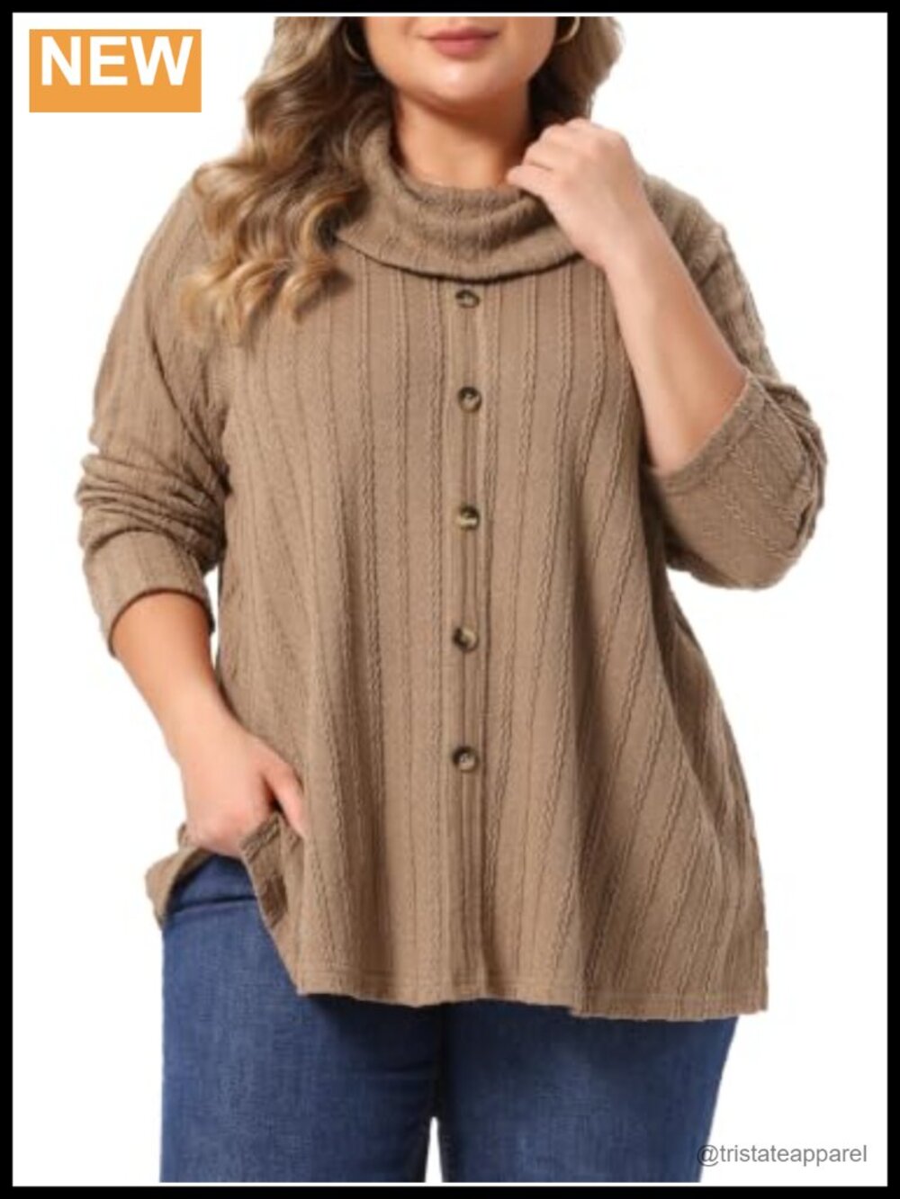 Women Plus Size Turtleneck Knit Tunic with Long Sleeves
